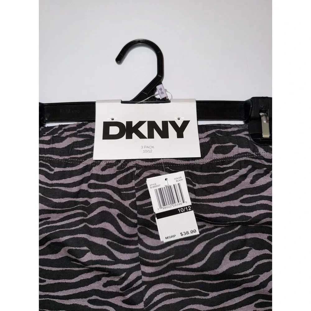 DKNY Girls 3-Pack Leggings 10-12 Black Gray Purple Zebra Stretch Pants Comfy NWT
